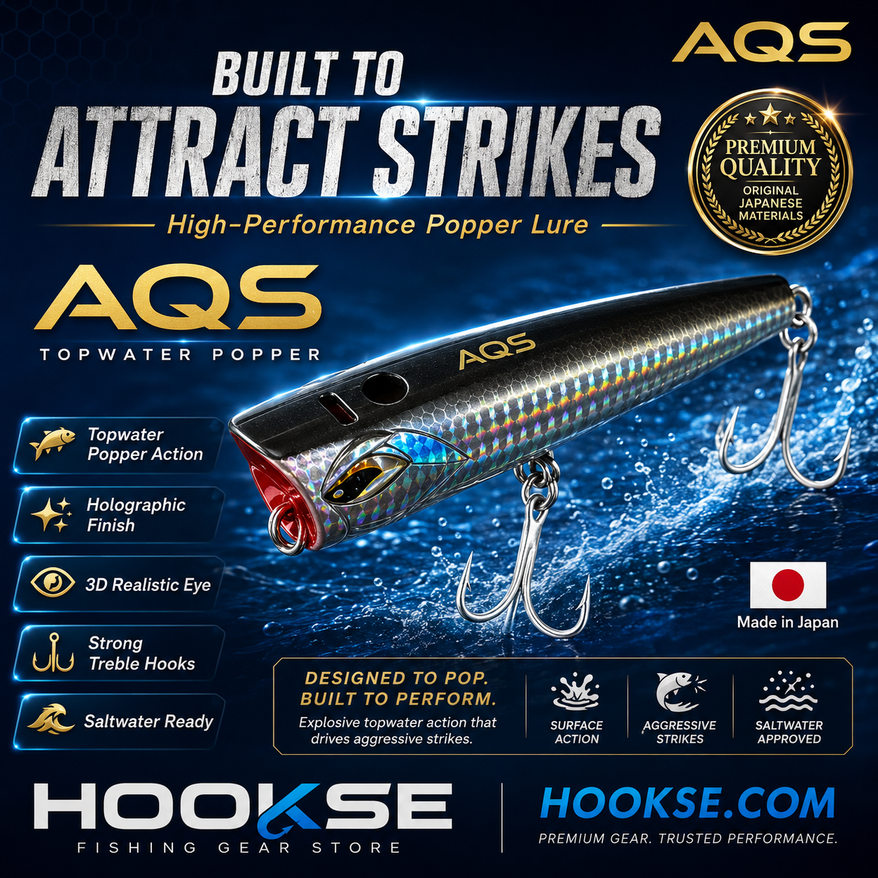 AQS Premium Topwater Popper Lure – Built to Attract Strikes