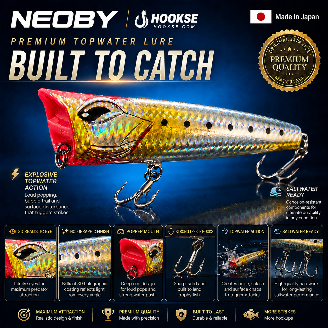 NEOBY Explosive Topwater Popper – Premium Japanese Fishing Lure