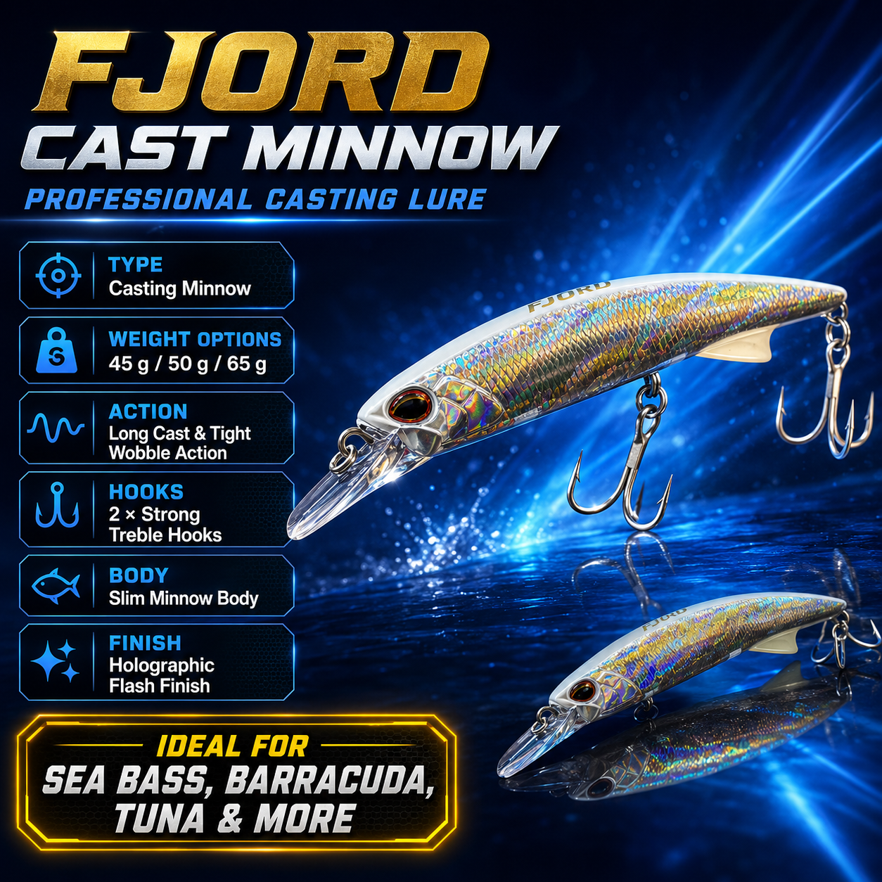 FJORD Cast Minnow – Professional Casting Lure – 45g / 50g / 65g