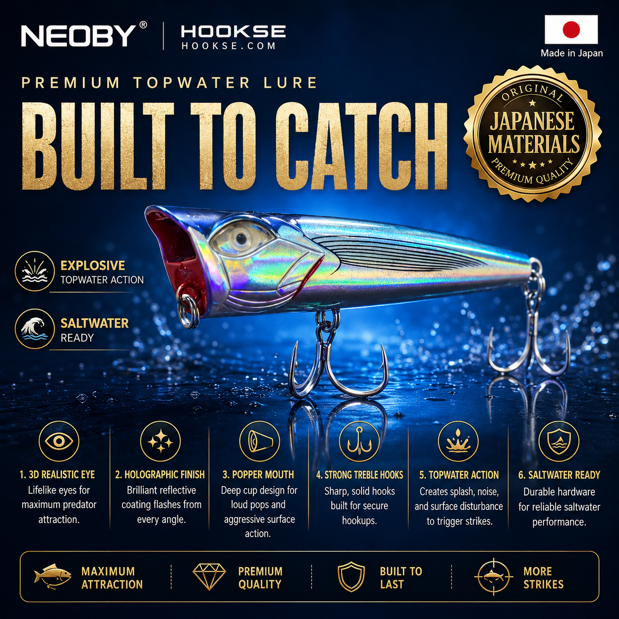 NEOBY Silver Flash Popper Lure – Japanese Topwater Action Bait